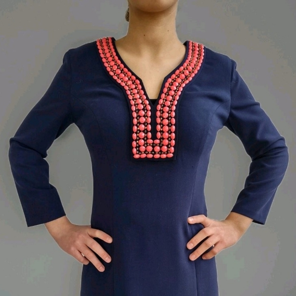 Lilly Pulitzer Navy Dress with Coral Embellishments - Picture 9 of 11